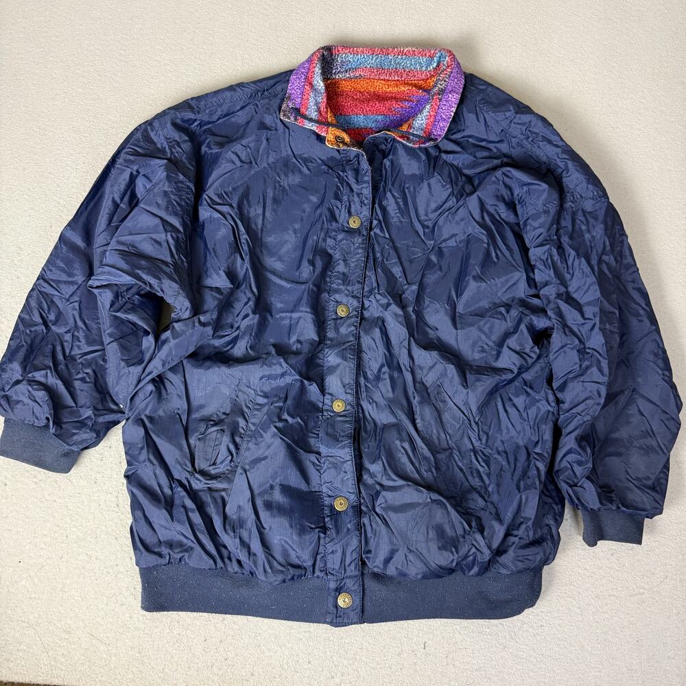 Vintage Braetan Reversible Southwest Aztec Fleece Nylon Bomber Jacket One Size